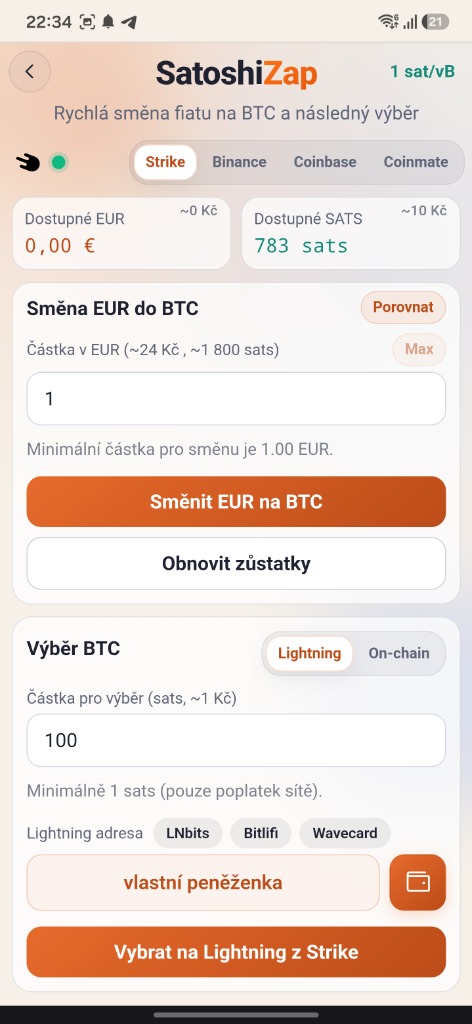 SatoshiZap Exchange Screenshot